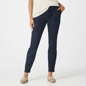 Susan Graver Petite High Stretch Denim Slim Zip-Front Ankle Jeans